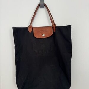 L.L. Bean Black Tote with Brown Leather Handles